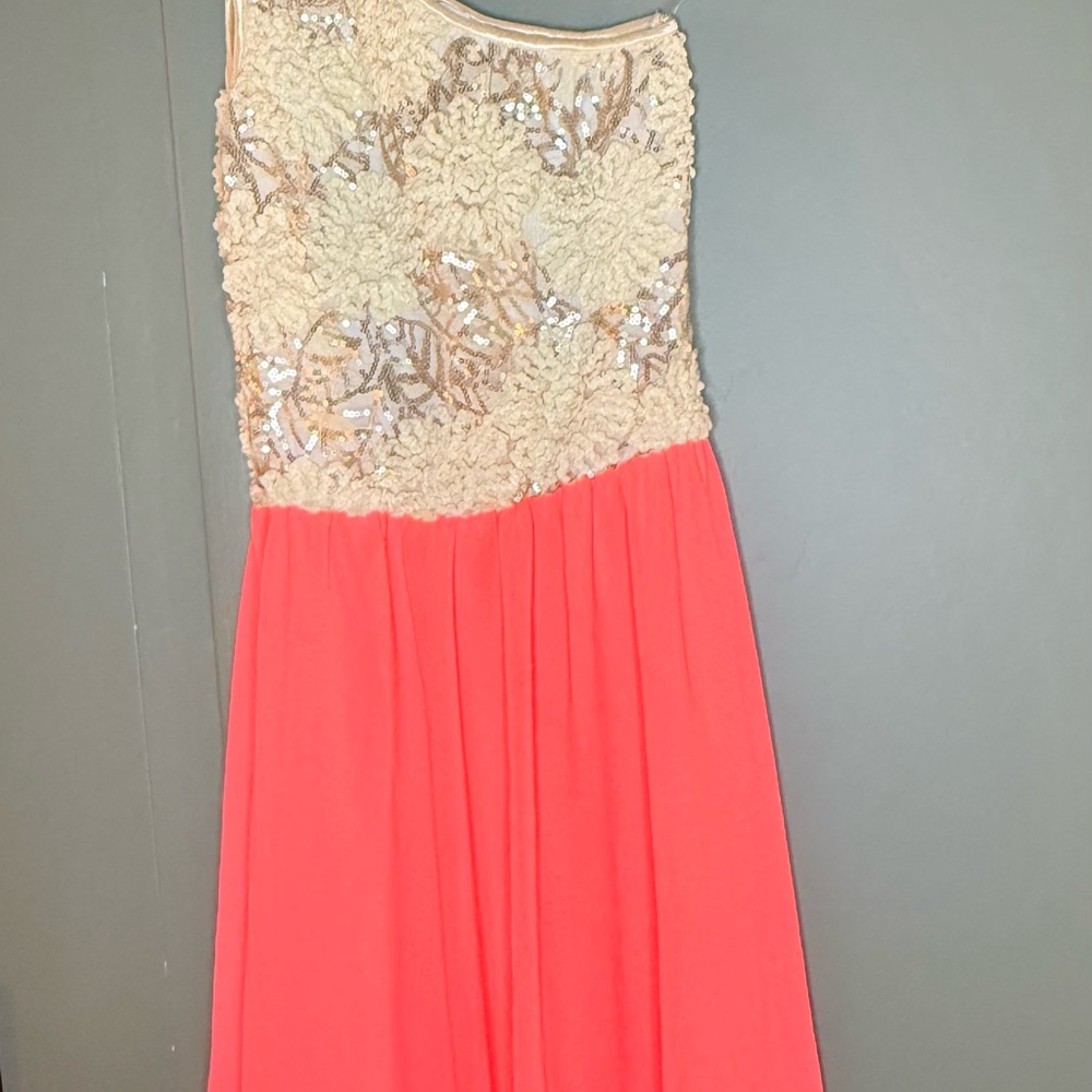 Style Rack Coral and Cream Sequin Lace Bodice Dress